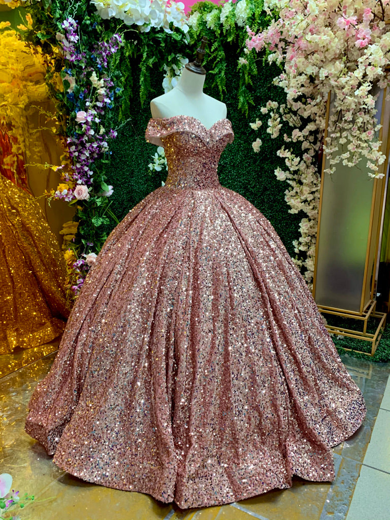 Vestidos de 15 años rosa online gold