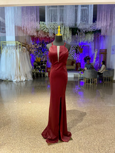 Vestido De Fiesta Rojo Vino y Espalda Semi-Descubierta