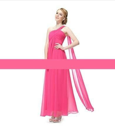 Vestido De Dama De Honor Largo De Un Hombro Rosado Fucsia – Mi