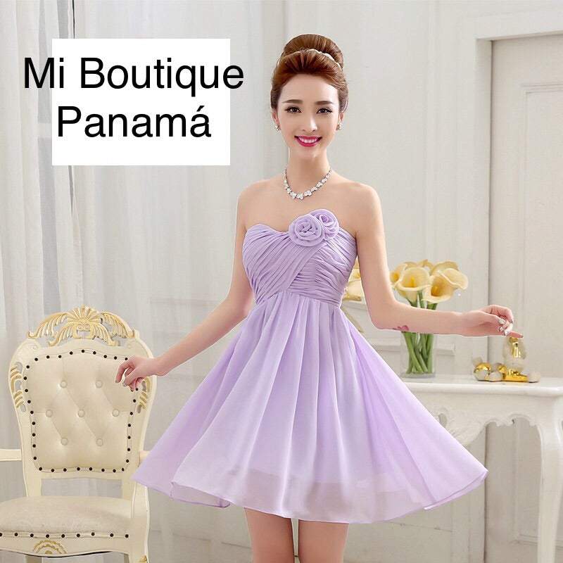 Vestido De Dama De Honor Corto Lila – Mi Boutique Panamá