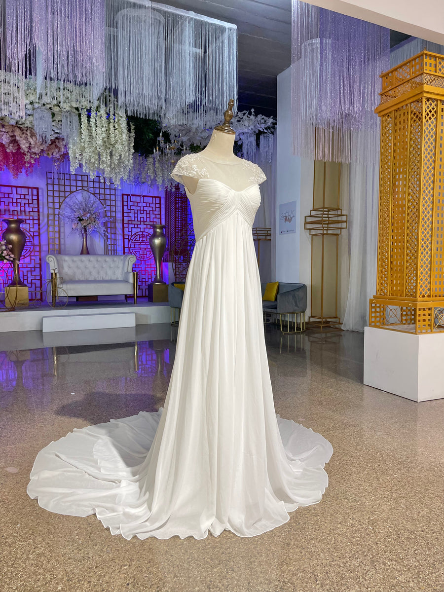 Vestidos de chiffon imperio sin tirantes con escote en corazón Coral