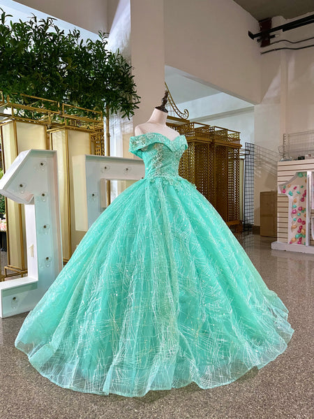 VENTA | Vestido Para Quinceañeras Hombros Descubiertos Estilo Princeso Verde Aqua
