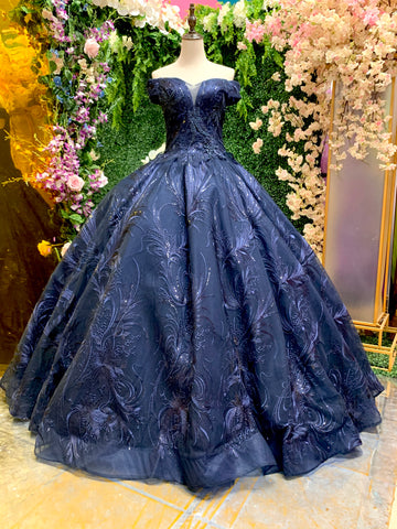 ALQUILER | Vestido Para Quinceañeras Hombros Descubiertos Escote Corazón Corte Princesa Azul Royal