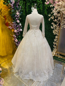 Vestido De Novia Manga Larga Escote V Con Encaje Blanco