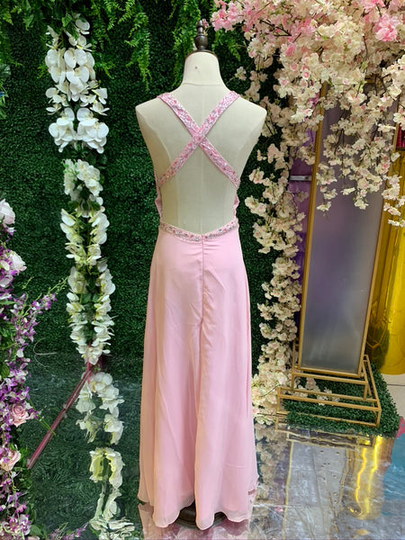 ALQUILER | Vestido De Fiesta Escote Corazón Espalda Descubierta Falda Imperio Rosado Pastel
