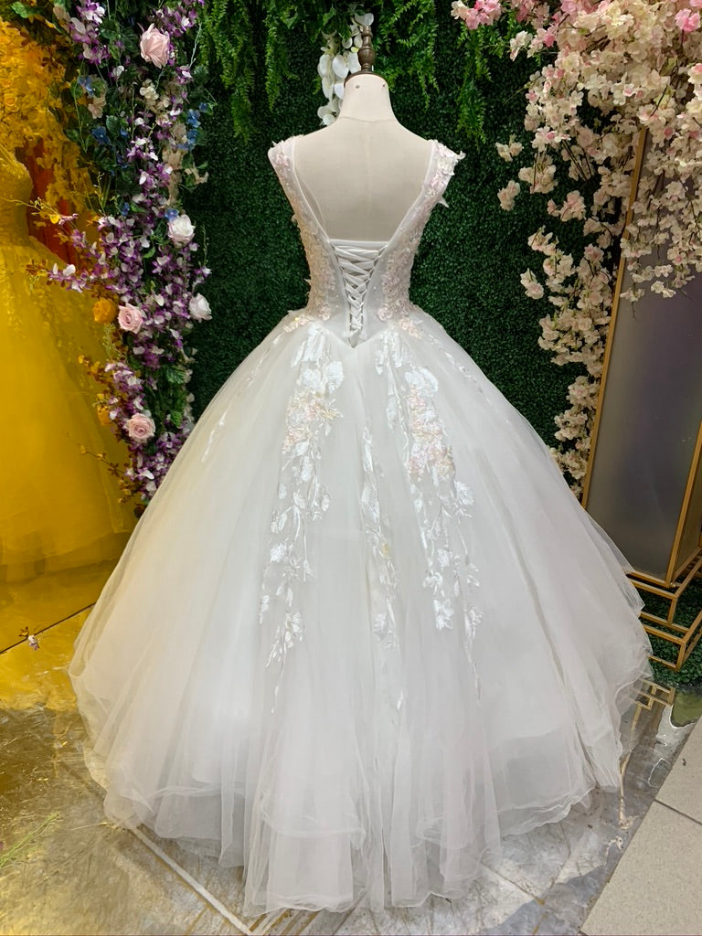 Vestido De Novia Escote V Con Encaje Corte Princesa Blanco – Mi