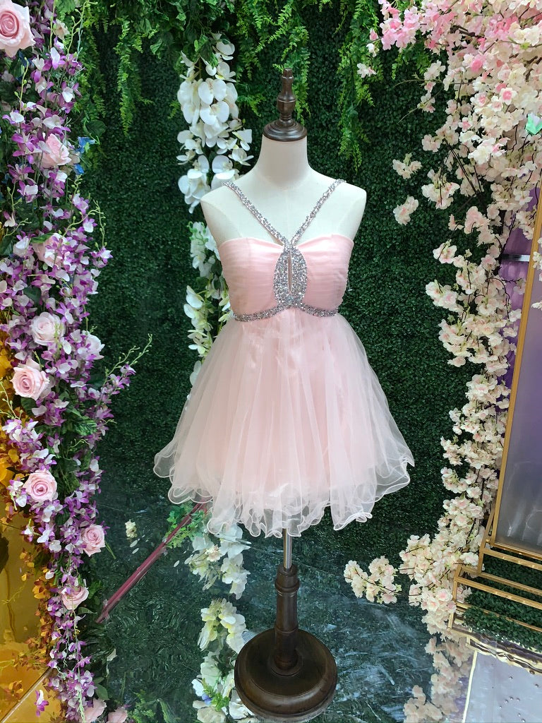 Vestido De Fiesta Corto Escote Halter Rosado