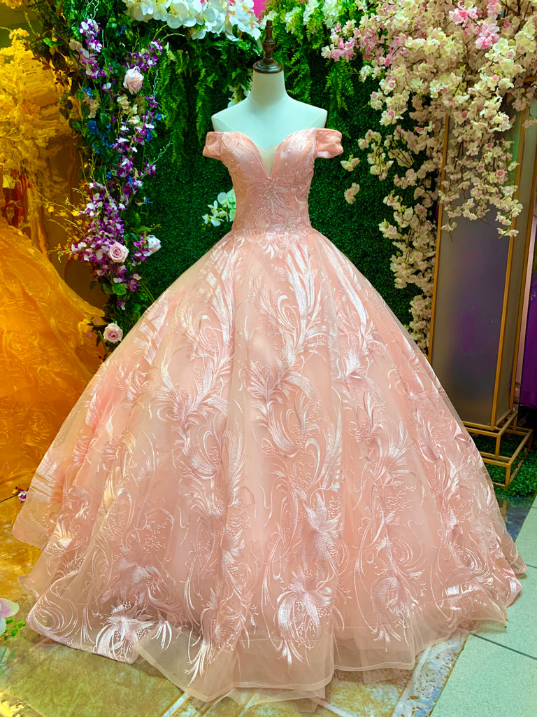 ALQUILER | Vestido Para Quinceañeras Hombros Descubiertos Corte Princesa Rosado Coral
