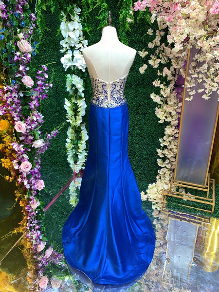 Vestido De Fiesta Escote Corazón Silueta Sirena Con Cola Corta Azul Royal