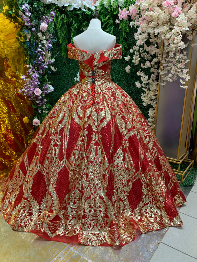 ALQUILER | Vestido Para Quinceañeras Hombros Descubiertos Corte Princesa Rojo