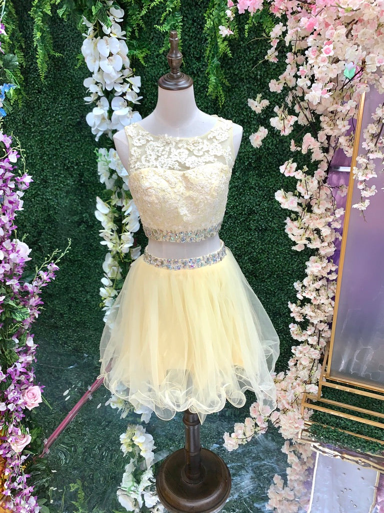 Vestido De Fiesta De Dos Piezas Amarillo Pastel