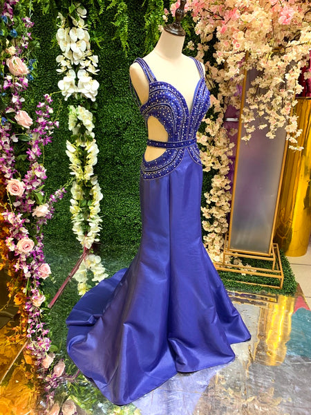 Vestido De Fiesta Escote Corazón Silueta Sirena Con Cola Corta Espalda Descubierta Azul royal