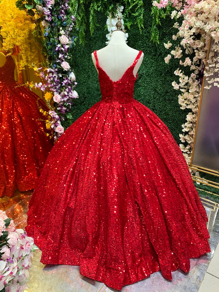 ALQUILER | Vestido Para Quinceañeras Escote V Corte Princesa Rojo