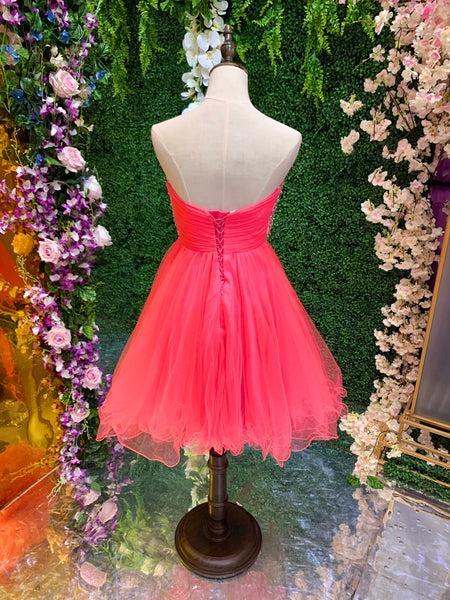 Vestido Corto Escote Corazón Con piedras Rosado Fucsia