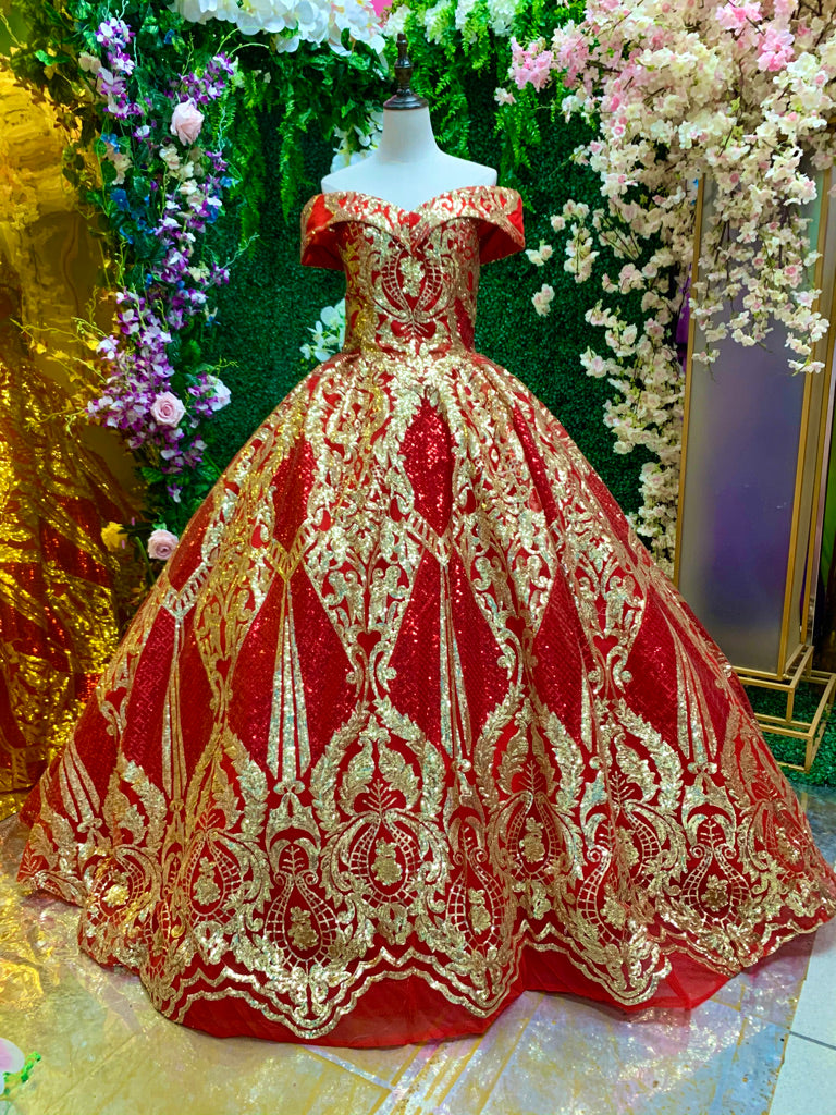 ALQUILER | Vestido Para Quinceañeras Hombros Descubiertos Corte Princesa Rojo