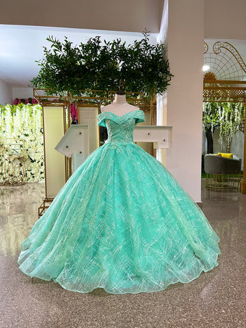 VENTA | Vestido Para Quinceañeras Hombros Descubiertos Estilo Princeso Verde Aqua