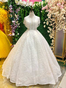 Vestido De Novias Con Hombros Cubiertos Con Encaje Corte Princesa Blanco