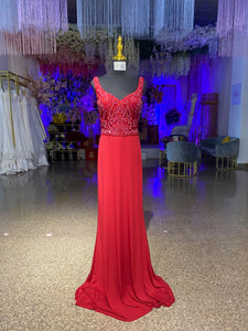 ALQUILER |Vestido De Fiesta con Piedreria Falda Corte Imperial