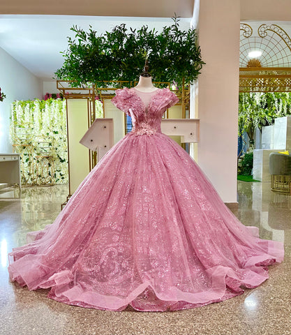 ALQUILER | Vestido Para Quinceañeras Estilo Ilusión Hombros descubiertos Corte Princesa Rosado- Mi Boutique Panamá