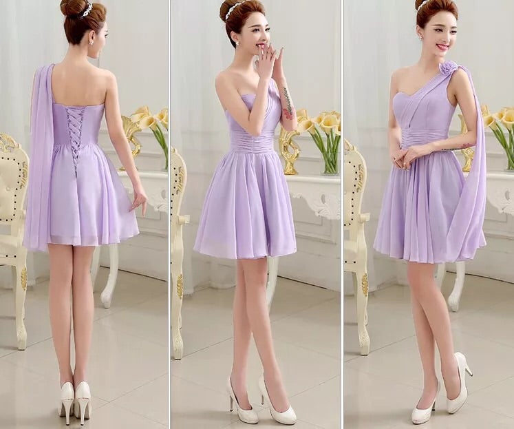 Vestido Para Dama De Honor Corto De Un Hombro, Lila